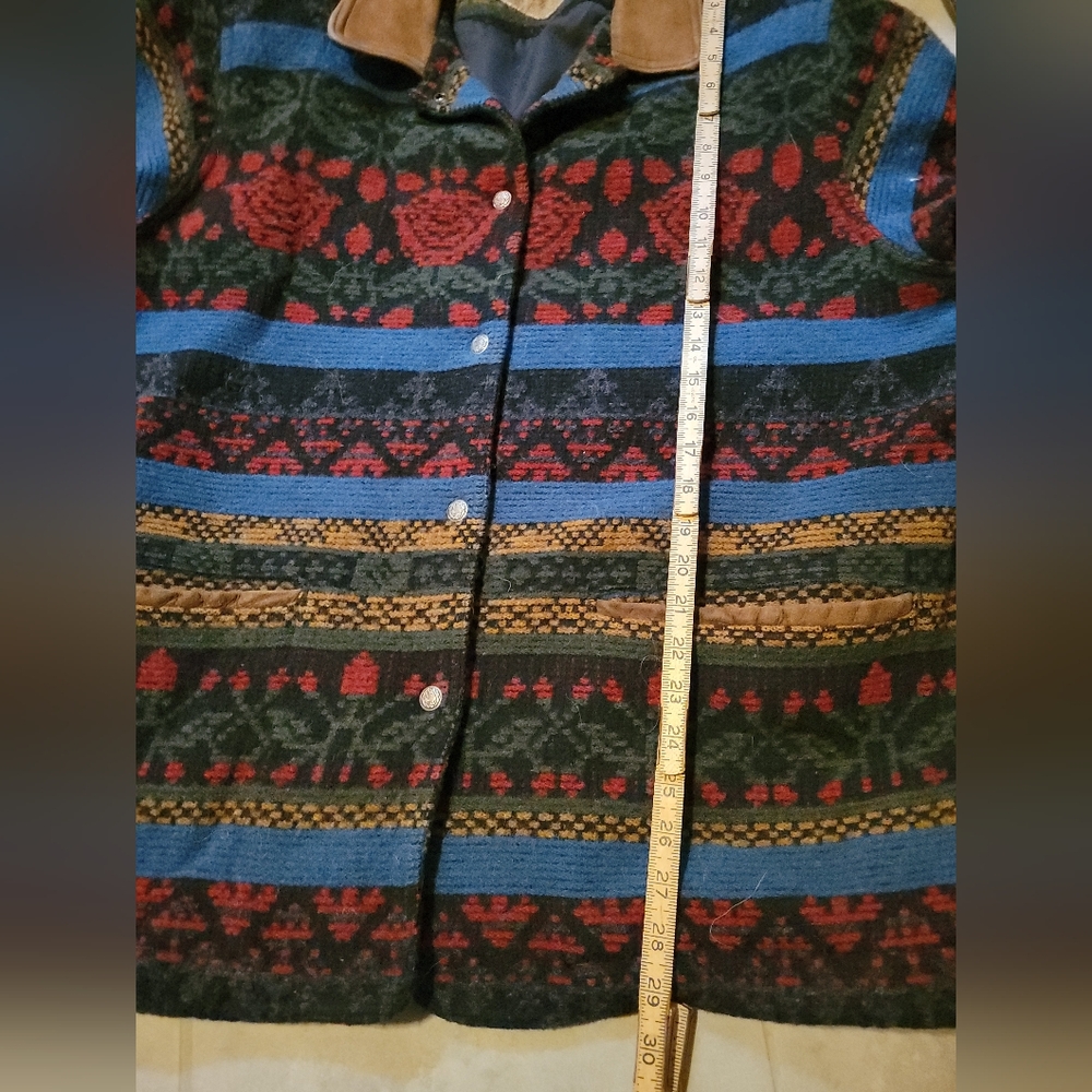 Vintage Woolrich Floral Print Coat Large Leather Trim Pockets - Picture 8 of 14